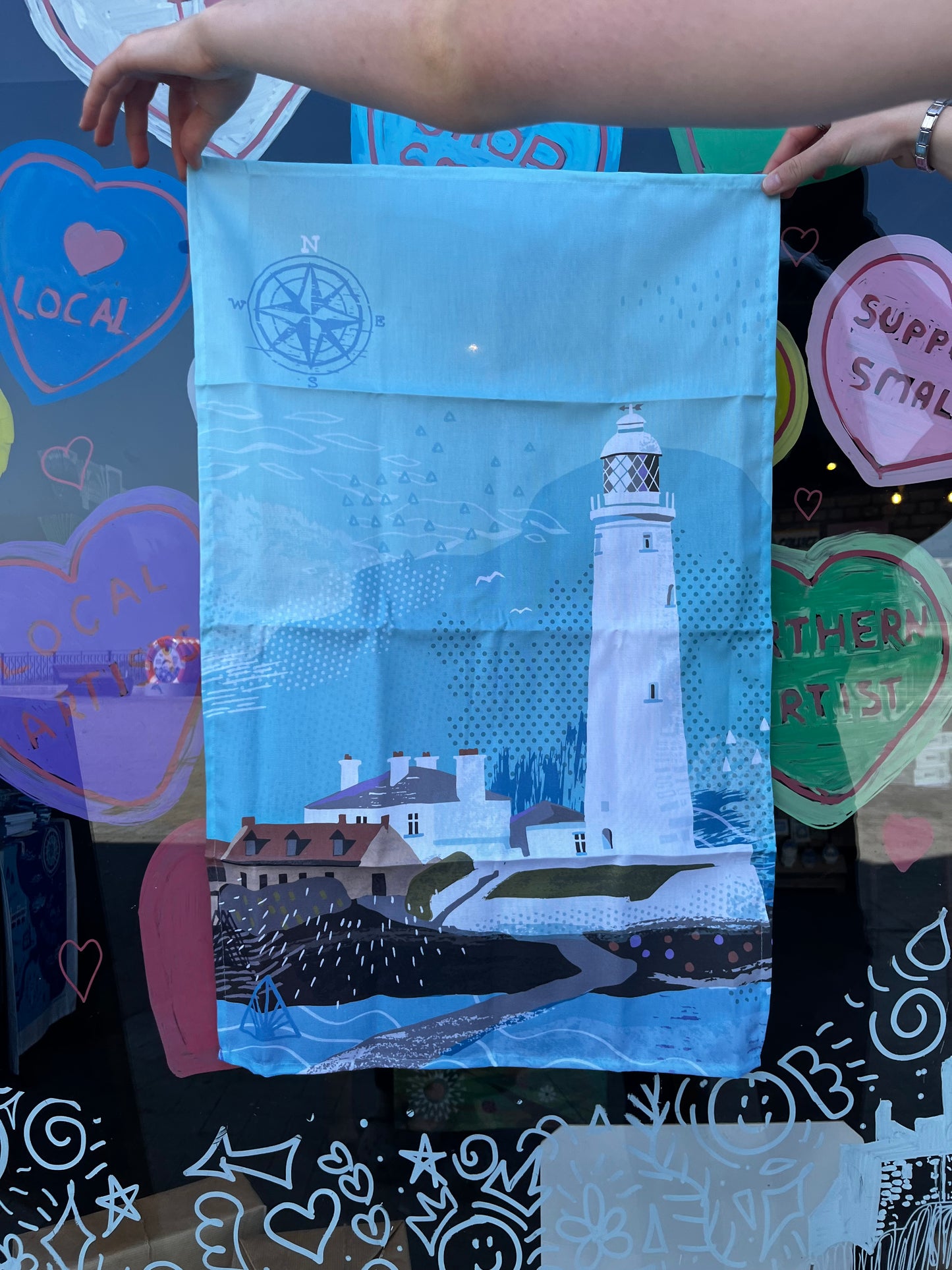 St Mary’s Lighthouse and Causeway Tea Towel - 100% Organic Cotton
