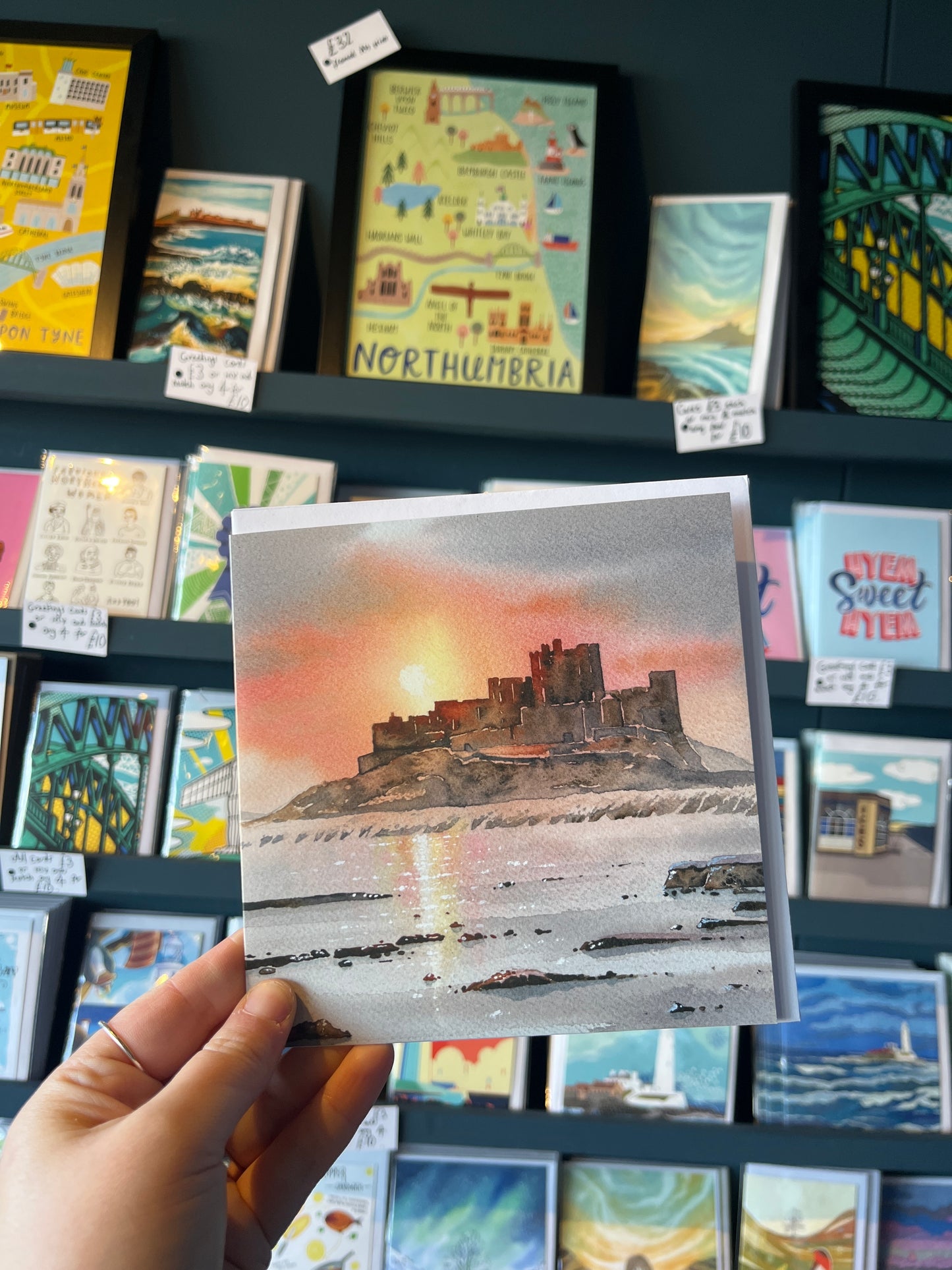 Bamburgh Castle and beach card