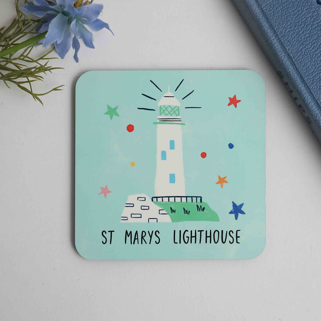 Colourful St Mary’s Lighthouse Coaster