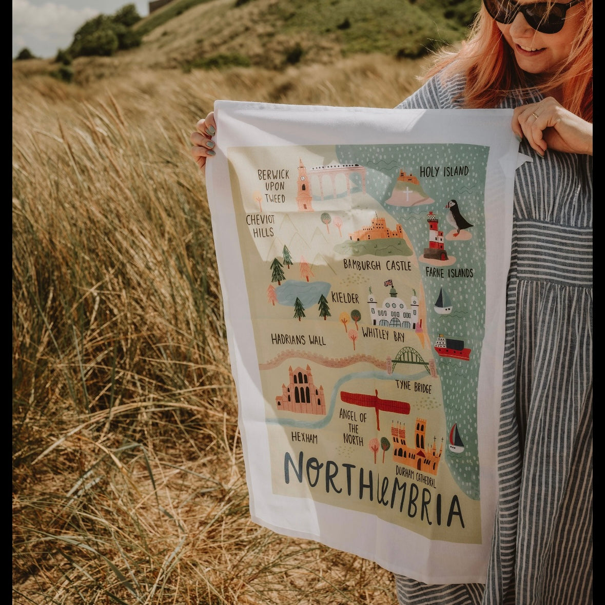 Northumbria Map Organic Cotton Tea Towel - For The Love Of The North