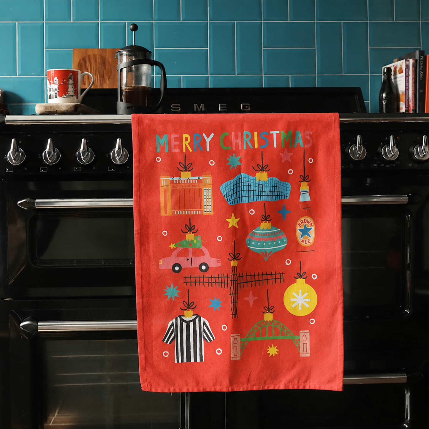 Newcastle Christmas Tea Towel: 100% Organic Cotton