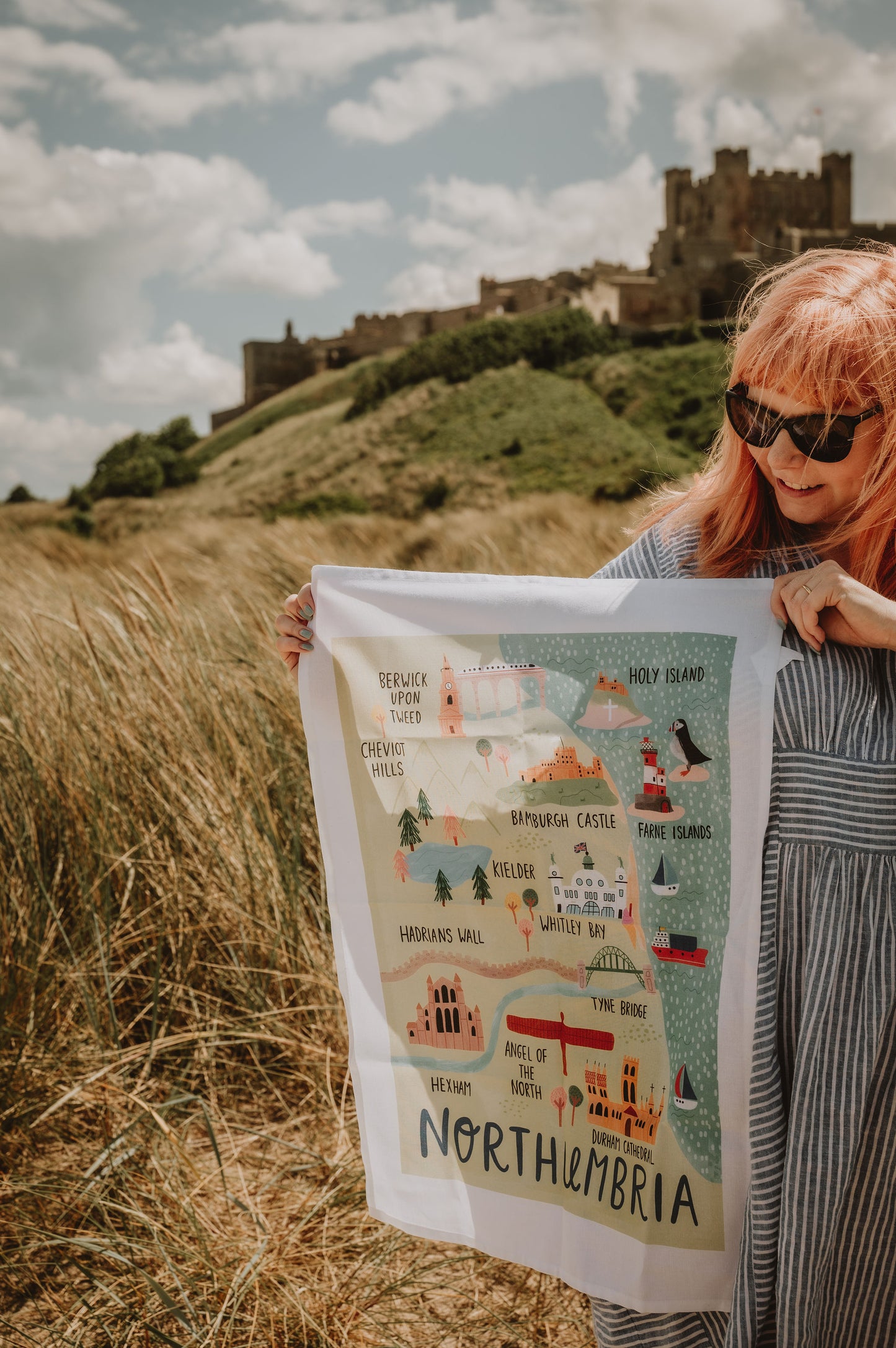 Northumbria Map Organic Cotton Tea Towel - For The Love Of The North