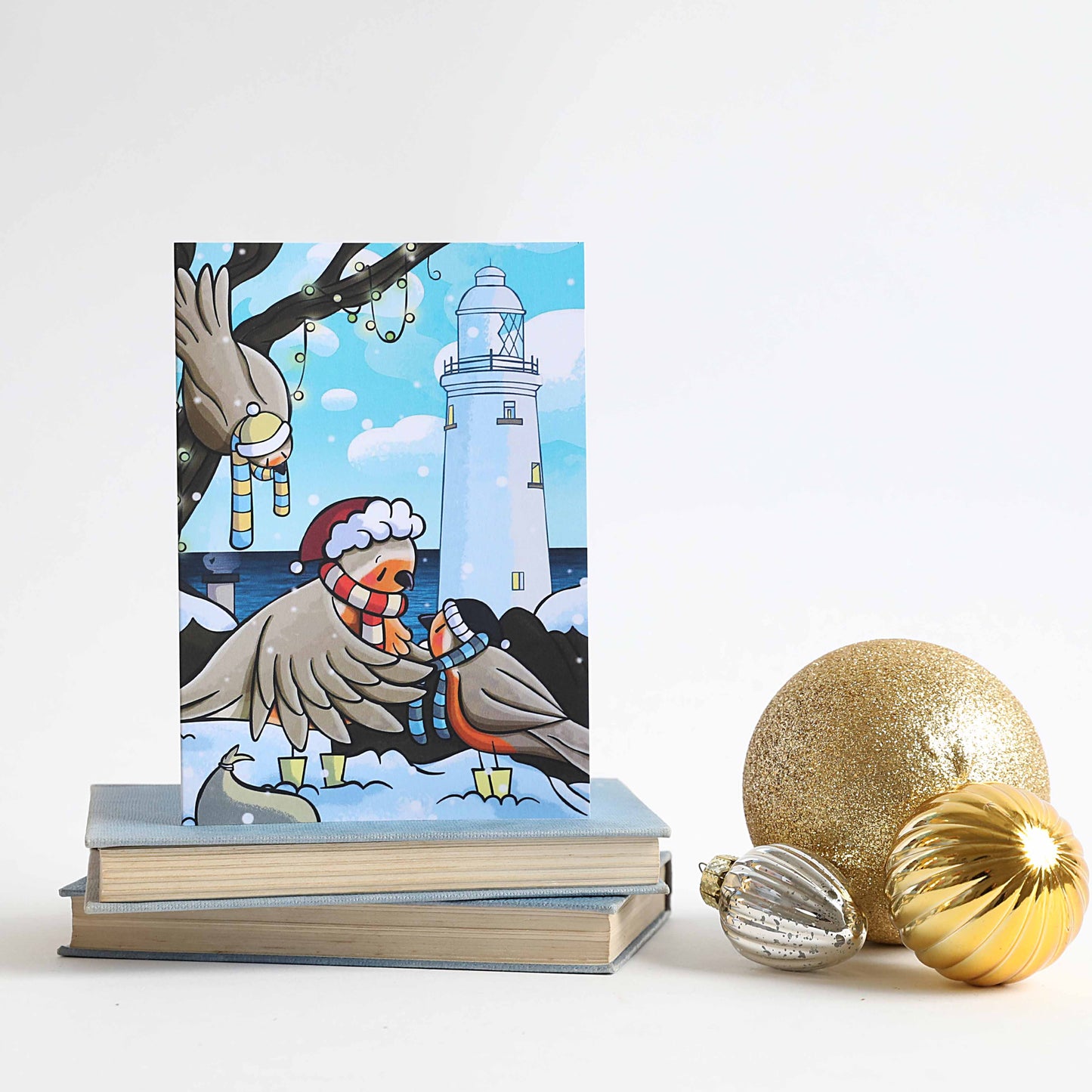 Snowy Skies over St Mary's Lighthouse Christmas card - For The Love Of The North