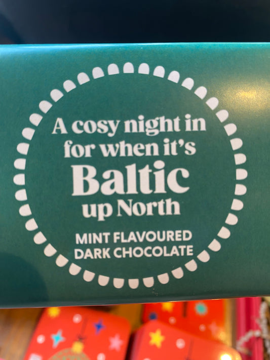 A Cosy Night in for when it’s Baltic up North mint flavoured dark chocolate bar