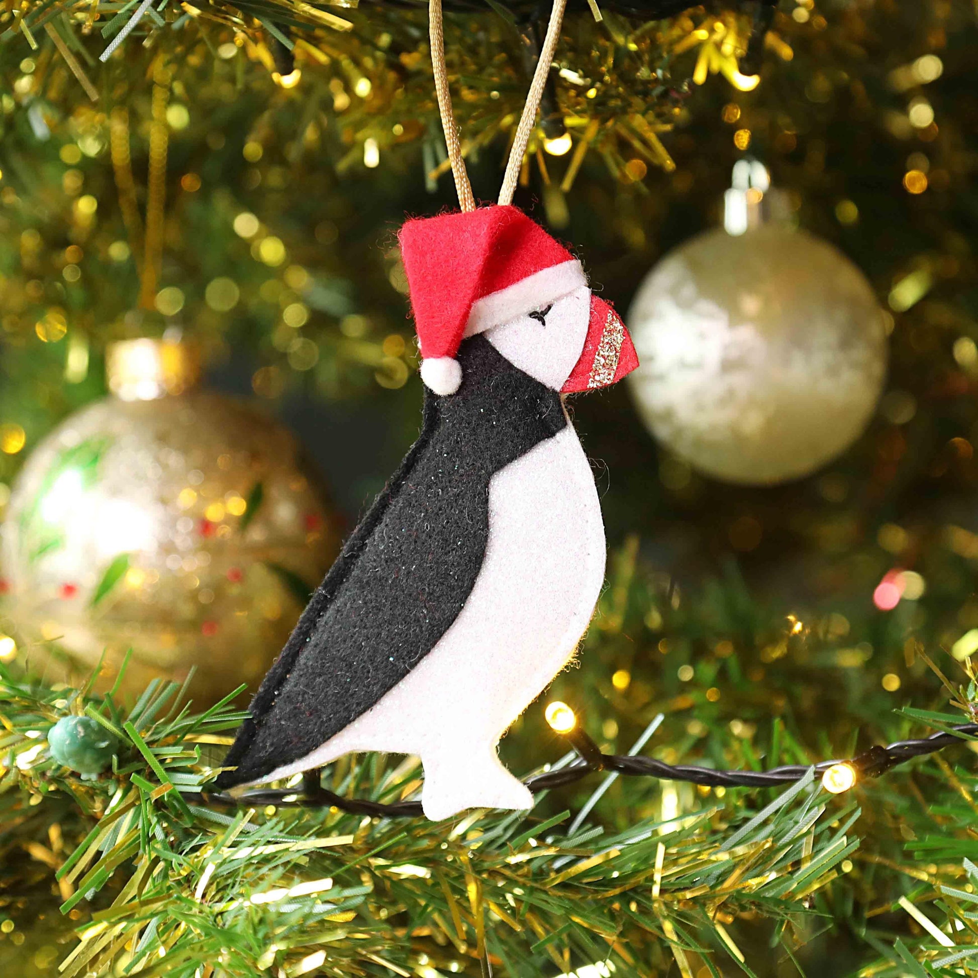 Puffin with Santa Hat Felt Christmas Decoration - For The Love Of The North