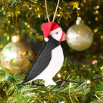 Load image into Gallery viewer, Puffin with Santa Hat Felt Christmas Decoration
