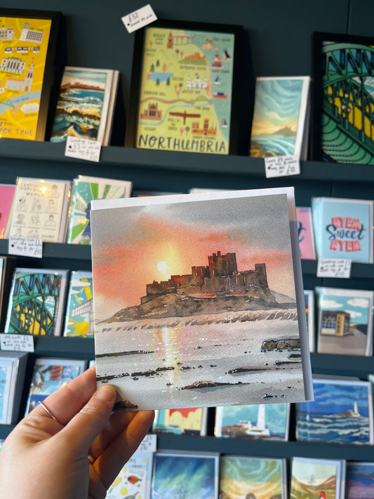 Bamburgh Castle and beach card