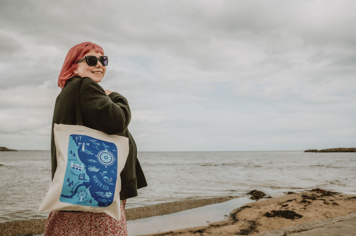 Mouth of Tyne, South Shields to Whitley Bay Organic Cotton Tote Bag