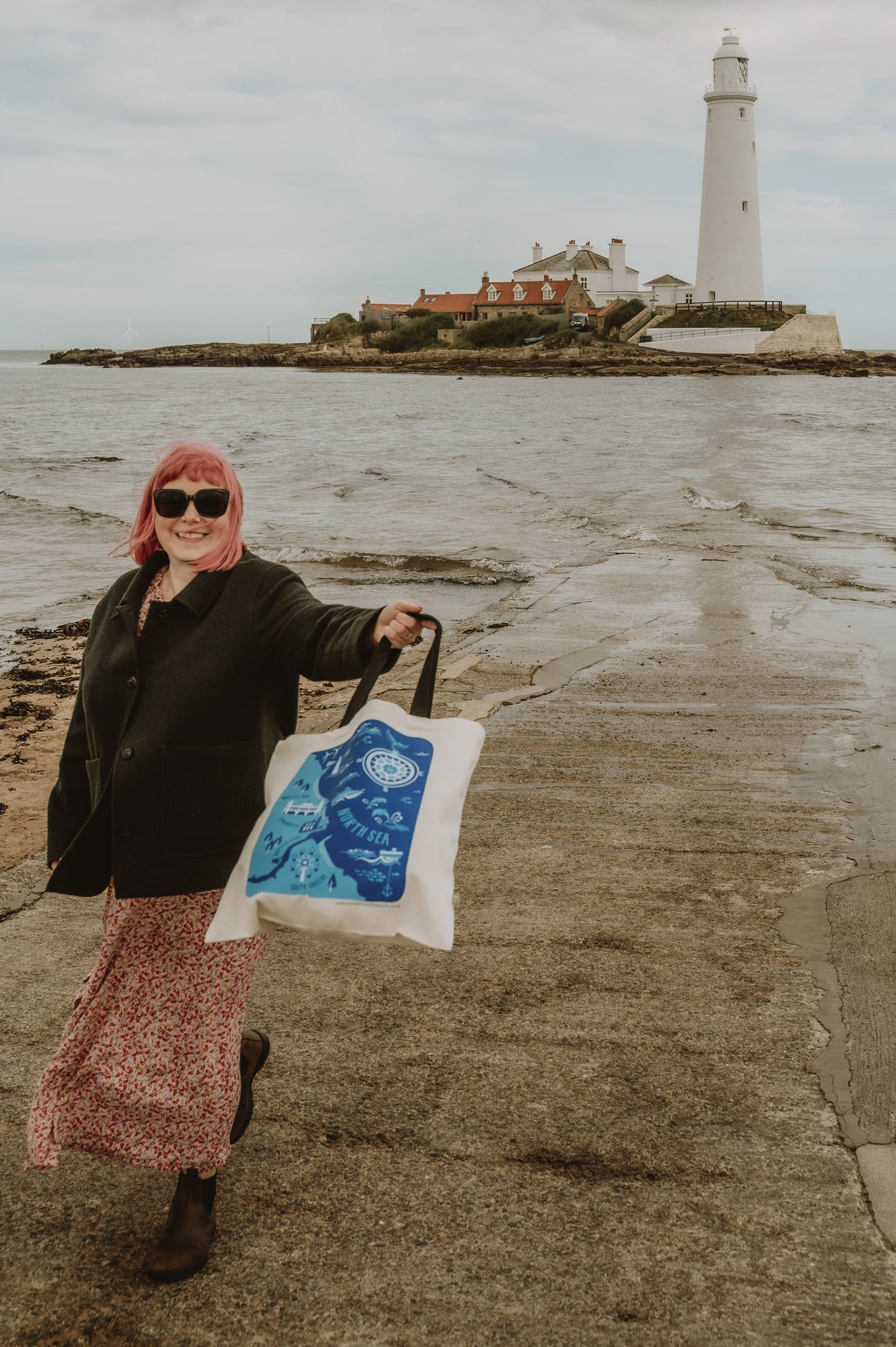 Mouth of Tyne, South Shields to Whitley Bay Organic Cotton Tote Bag