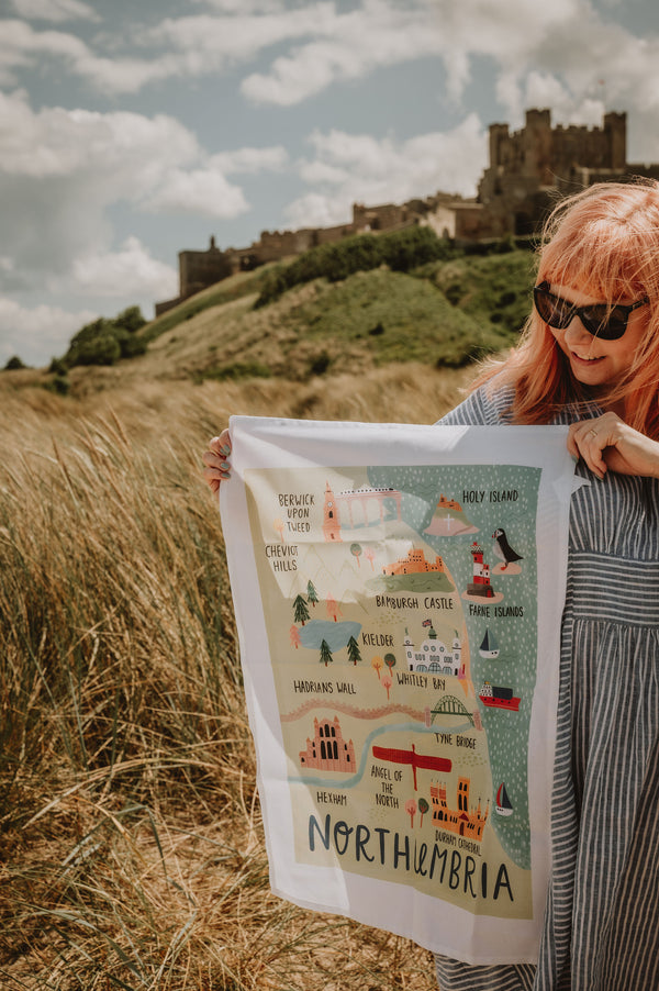 Northumbria Map Organic Cotton Tea Towel