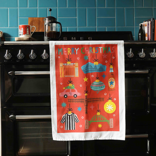 Newcastle Icons Organic Cotton Christmas Tea Towel - For The Love Of The North