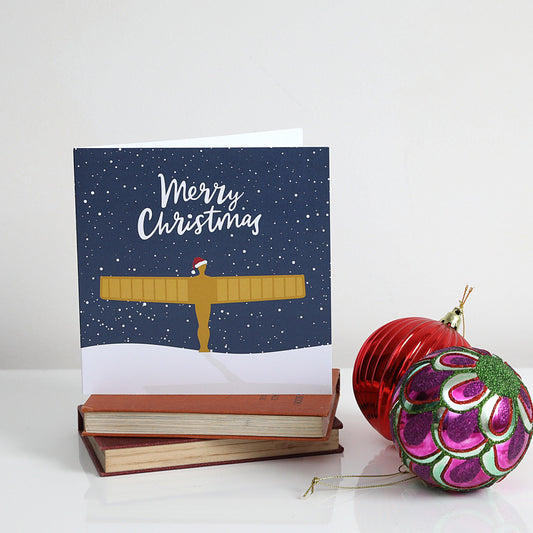 Angel of the North with Santa Hat Christmas card - For The Love Of The North