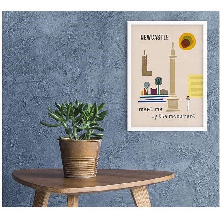 Newcastle - meet me at the monument A4  & A3 unframed print.