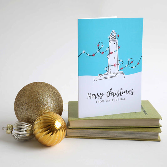 Merry Christmas From Whitley Bay card - St Mary’s Lighthouse