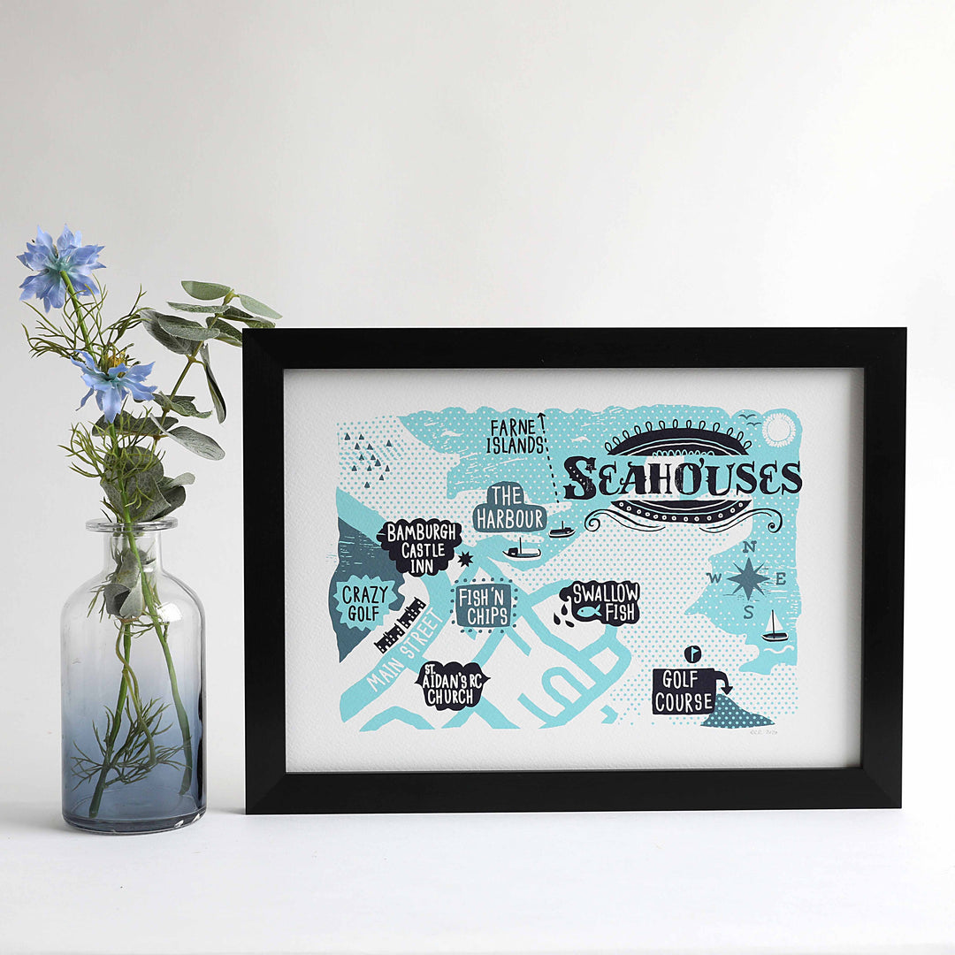 Seahouses Map A4 unframed Print