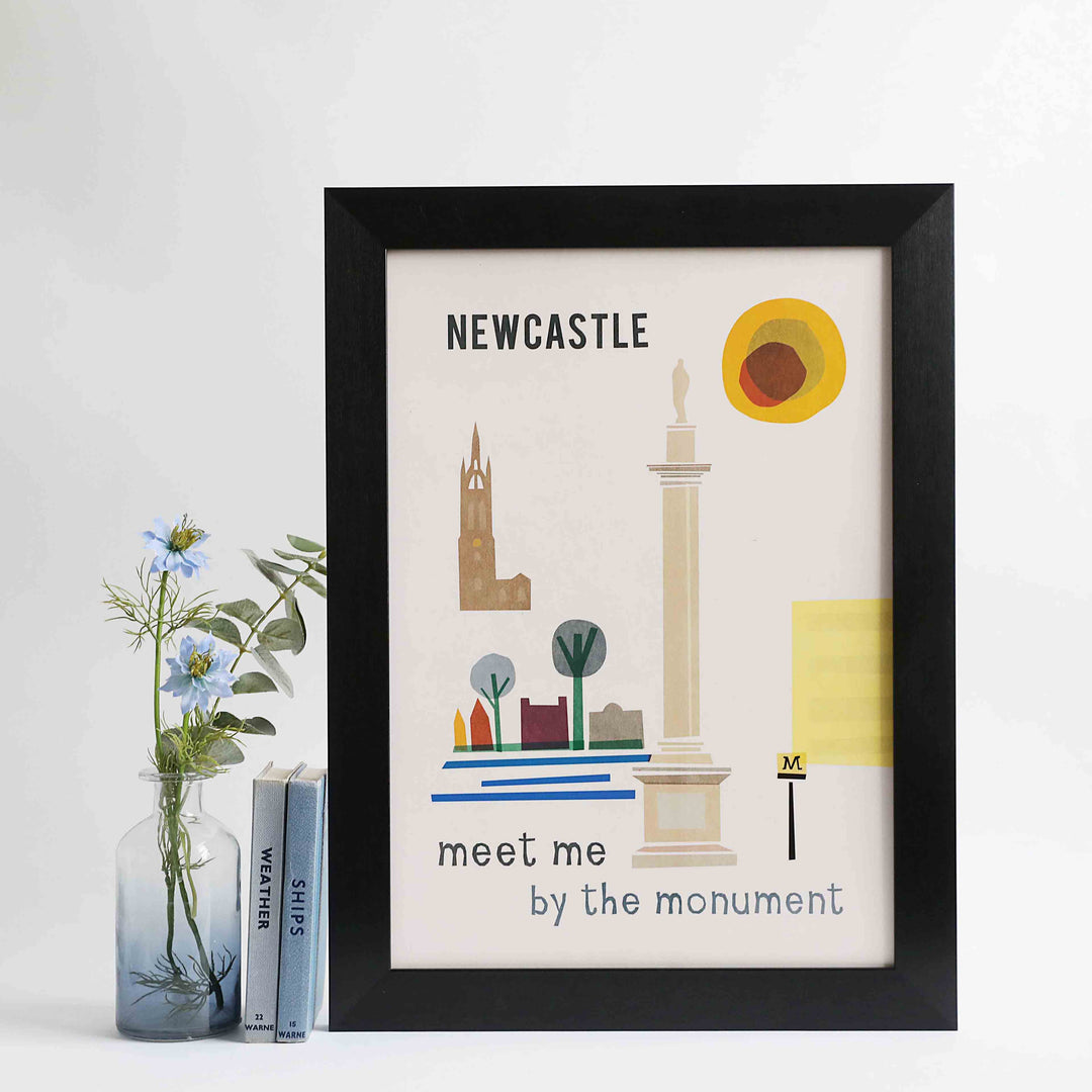 Newcastle - meet me at the monument A4  & A3 unframed print.