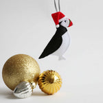 Load image into Gallery viewer, Puffin with Santa Hat Felt Christmas Decoration