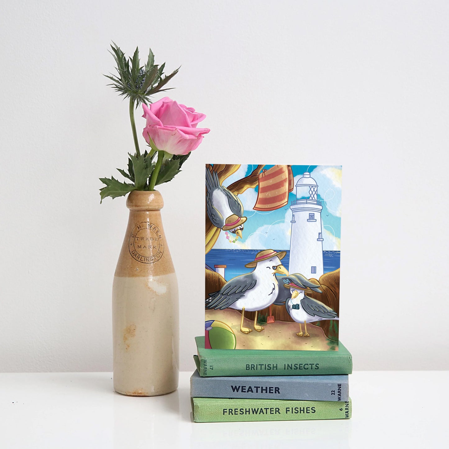 Seagulls at St Mary’s Lighthouse card - For The Love Of The North