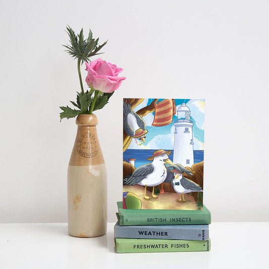 Seagulls at St Mary’s Lighthouse card - For The Love Of The North