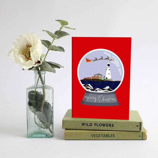 St Mary's Lighthouse Snow Globe Christmas card - For The Love Of The North