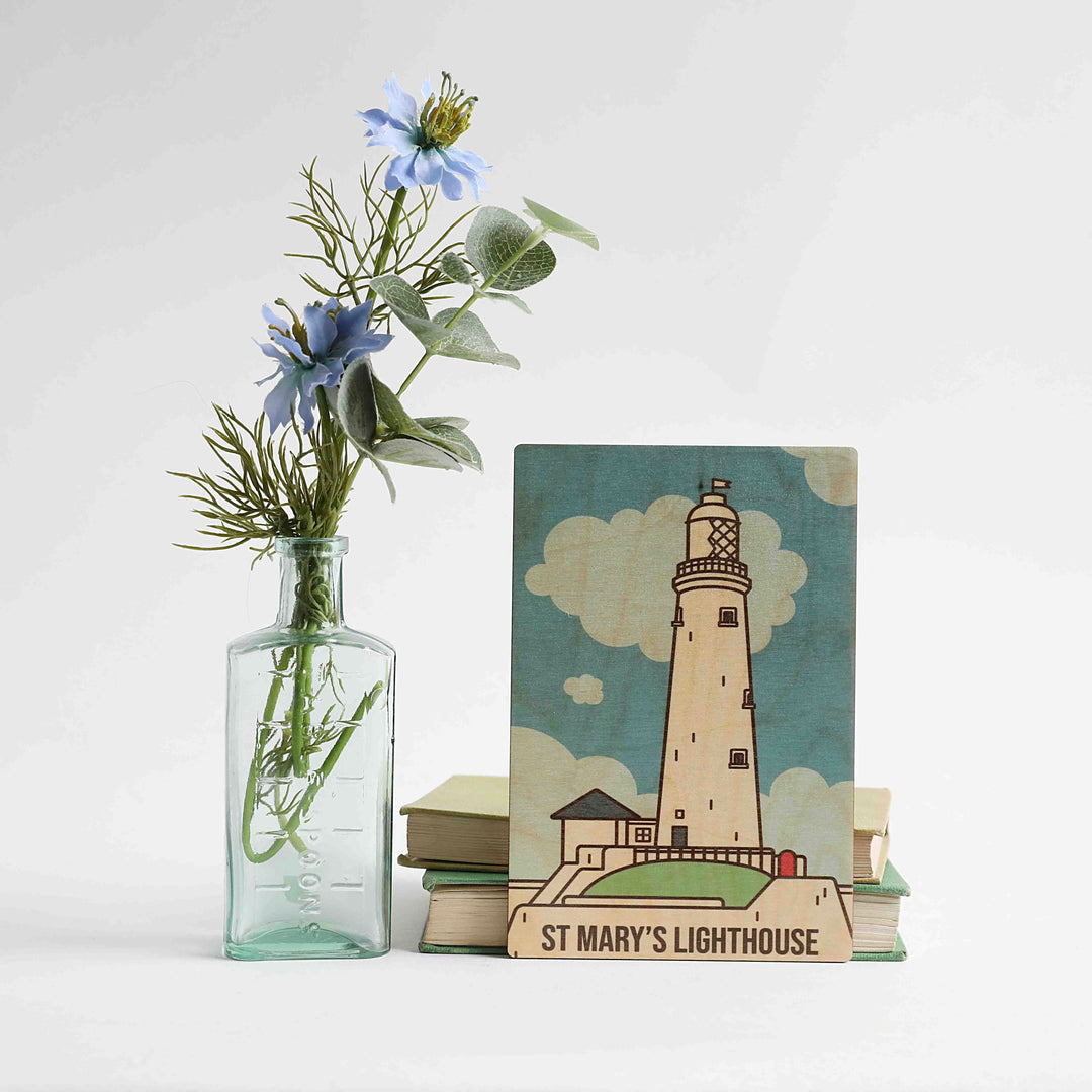 St Mary’s Lighthouse Wooden Postcard