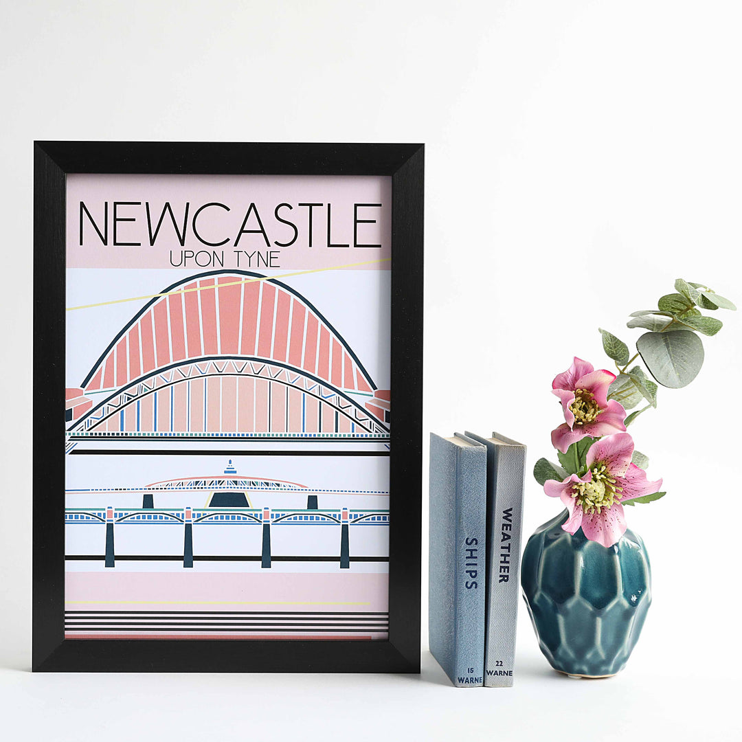 Framed print showing bridges over the River Tyne  including the Tyne Bridge.