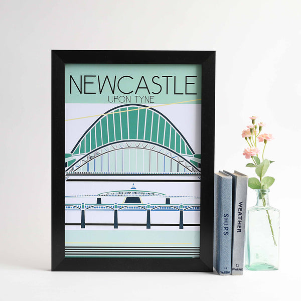 Framed print showing bridges over the River Tyne  including the Tyne Bridge.